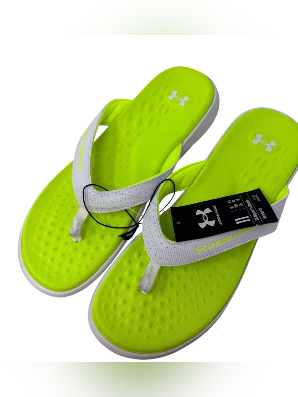 Under Armour Ignite Pro Marbella Womens Size 11 Flip Flops Neon Green White NWT